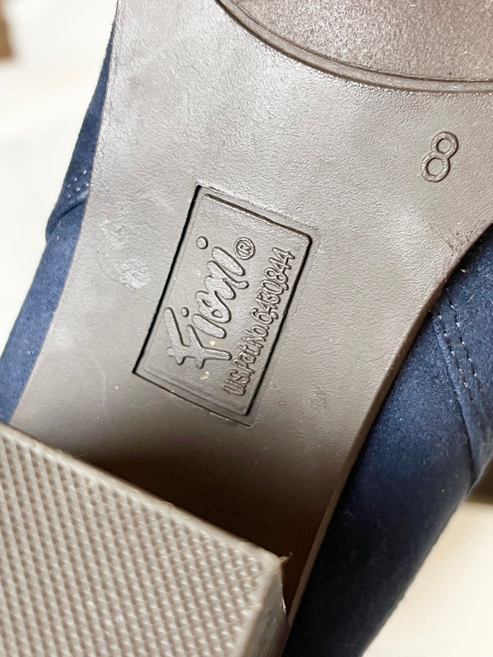 Fioni Navy Blue Faux Suede Chelsea Booties – Gold Zip Block Heel Ankle Boots 8 - Picture 11 of 12